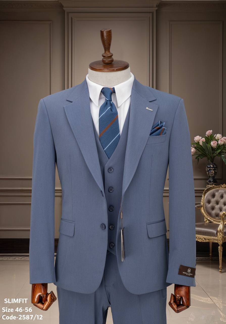 blue slim fit 3pc Suit