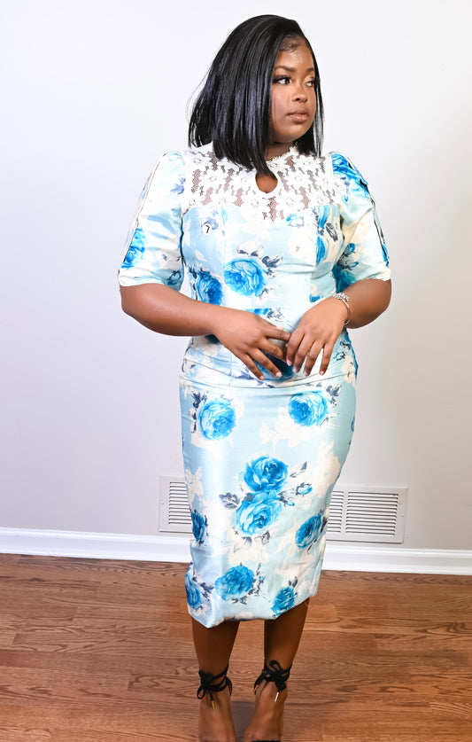 Floral Brocade mid-length Dress