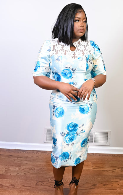 Floral Brocade mid-length Dress