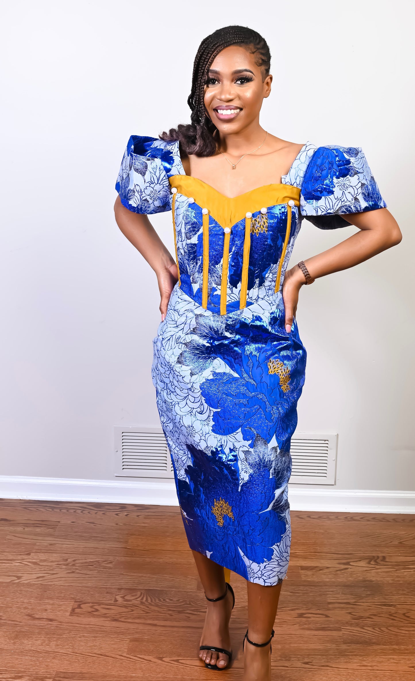 Blue Corset Brocade Dress