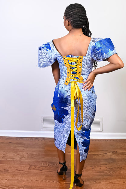 Blue Corset Brocade Dress